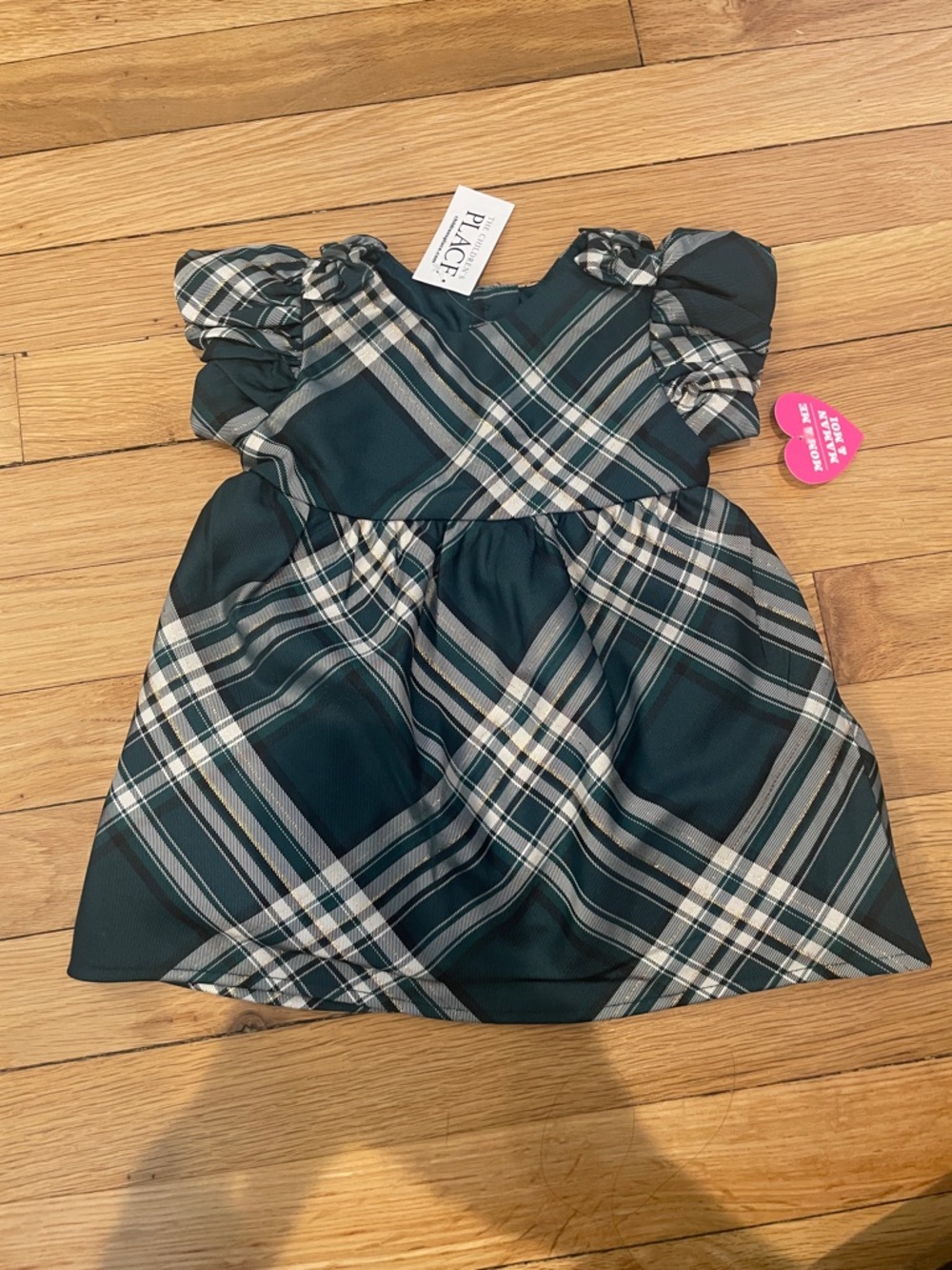 The Children's Place Dark Green Plaid Puff-Sleeve Holiday Dress